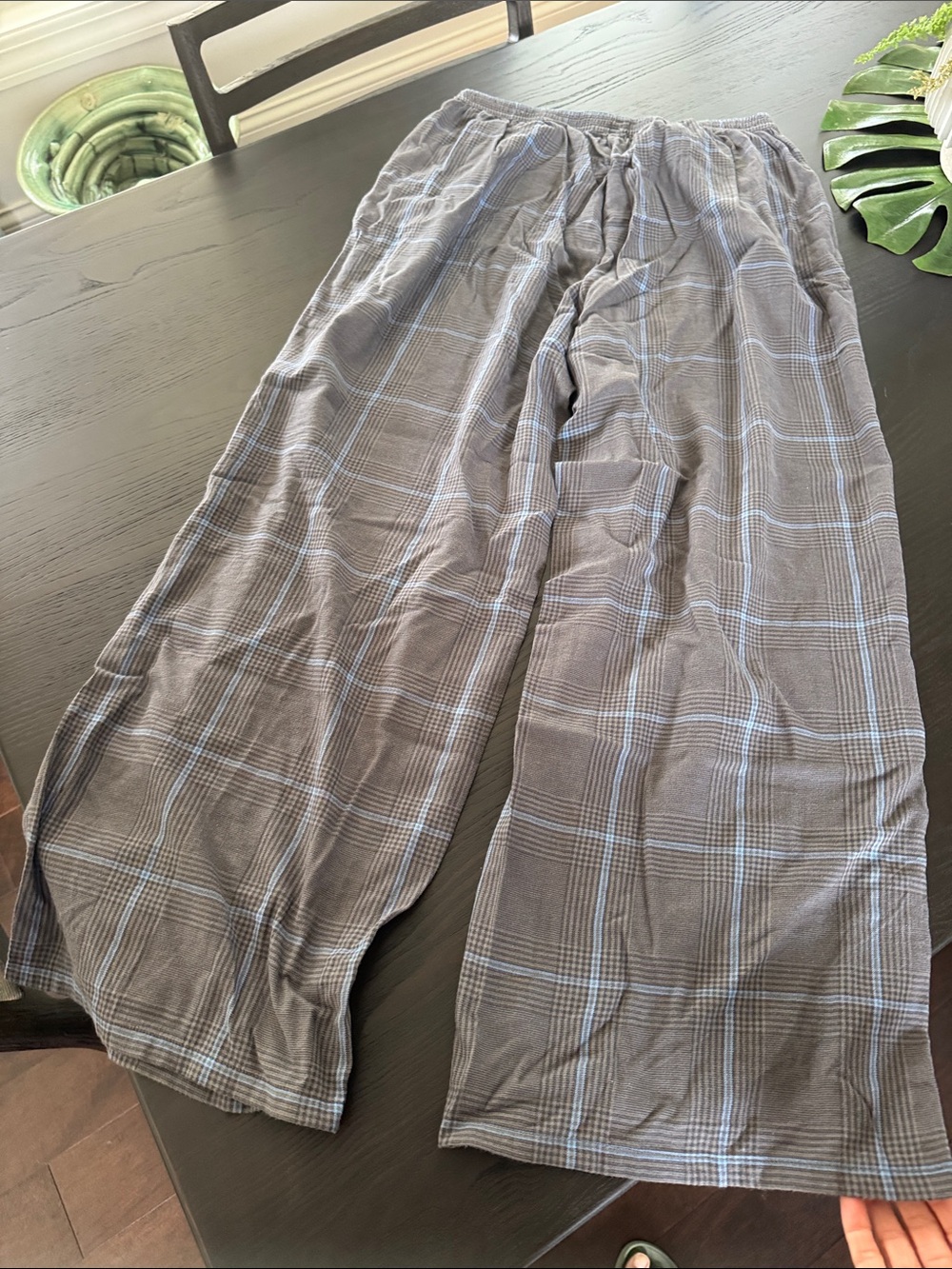 Aerie Gray Plaid Lounge Pants with Blue Windowpane - Picture 8 of 10